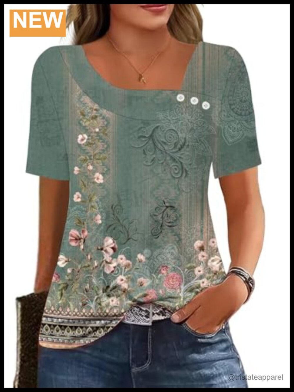 Womens Square Neck Flowy Button Down Tunic Top Summer Blouse
